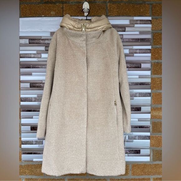 Trina Turk alpaca wool autumn turtleneck coat size 12 in oatmeal - Picture 1 of 17